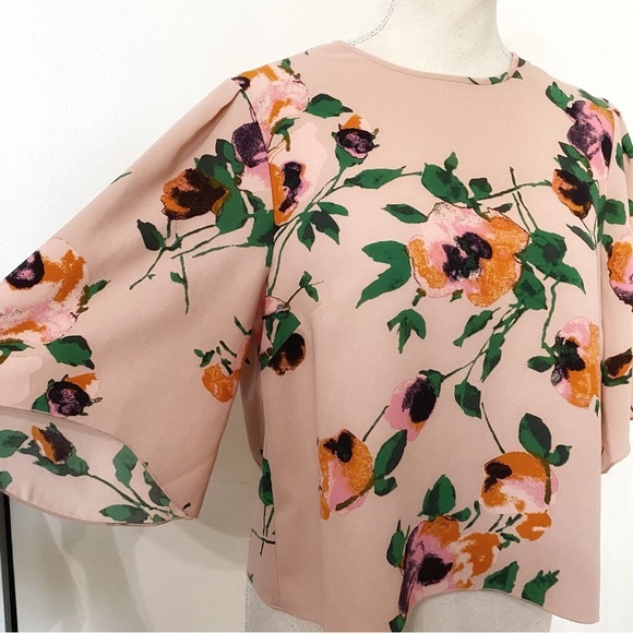 Aritzia WILFRED WITH SILK PINK ORANGE GREEN FLORAL WIDE HALF SLEEVE TOP - M - Picture 5 of 11